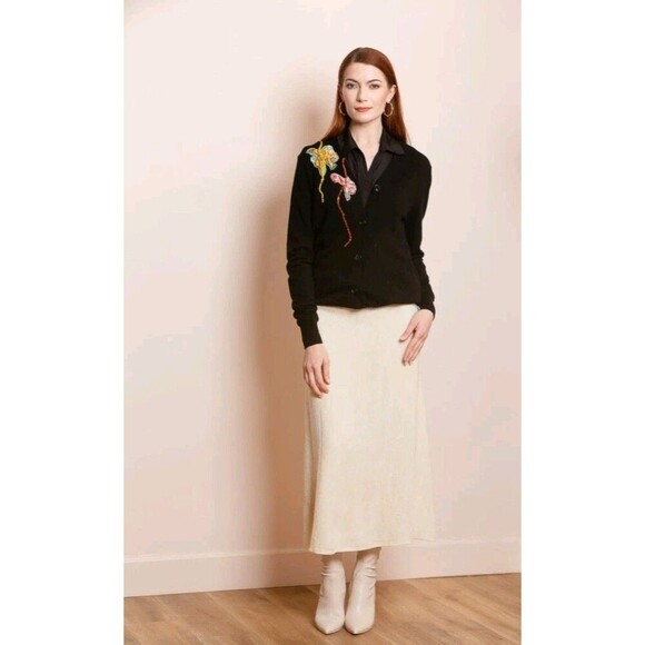 New Jessie Liu 100% Merino Wool Black Cardigan With Applique Chic Sz Small $295 - Picture 2 of 12